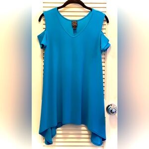 CLARA SUN Blue Cold Shoulder Top Size S